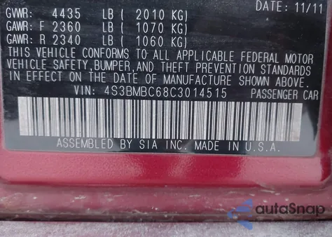 2012 Subaru Legacy 2.5I Premium z USA, uszkodzony, nr VIN 4S3BMBC68C3014515